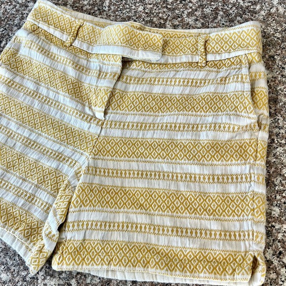 LOFT Ann Taylor Shorts Size 10 Yellow White Stripe Tweed Riviera Coastal Chic - Picture 3 of 12